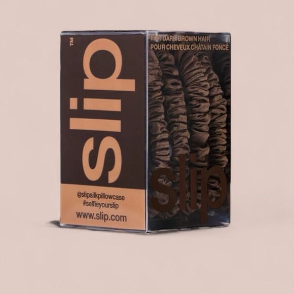 SLIP Package of 4 Silk Skinny Scrunchies Dark Brown 100% Mulberry Silk NEW - Picture 1 of 6